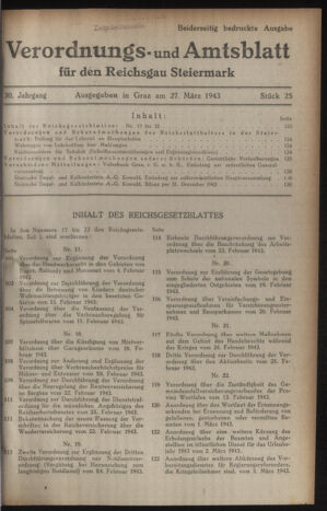 Verordnungsblatt der steiermärkischen Landesregierung 19430327 Seite: 1