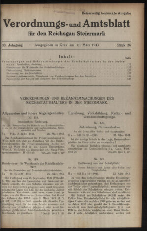 Verordnungsblatt der steiermärkischen Landesregierung 19430331 Seite: 1