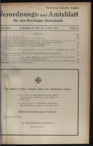 Verordnungsblatt der steiermärkischen Landesregierung 19430403 Seite: 1