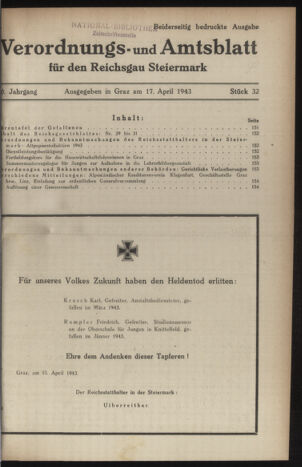 Verordnungsblatt der steiermärkischen Landesregierung 19430417 Seite: 1