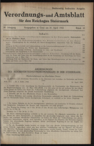 Verordnungsblatt der steiermärkischen Landesregierung 19430421 Seite: 1