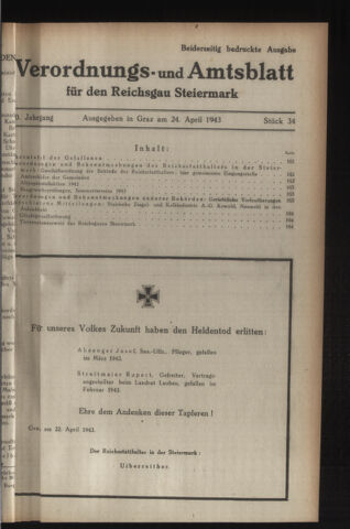 Verordnungsblatt der steiermärkischen Landesregierung 19430424 Seite: 1