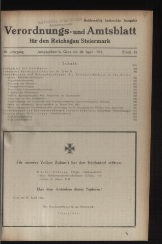 Verordnungsblatt der steiermärkischen Landesregierung 19430428 Seite: 1