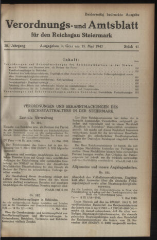 Verordnungsblatt der steiermärkischen Landesregierung 19430515 Seite: 1