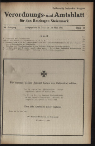 Verordnungsblatt der steiermärkischen Landesregierung 19430522 Seite: 1