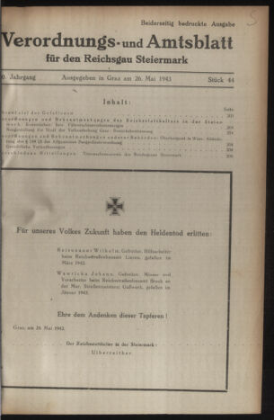 Verordnungsblatt der steiermärkischen Landesregierung 19430526 Seite: 1