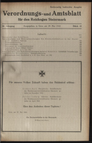 Verordnungsblatt der steiermärkischen Landesregierung 19430529 Seite: 1