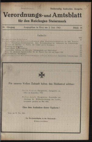 Verordnungsblatt der steiermärkischen Landesregierung 19430602 Seite: 1