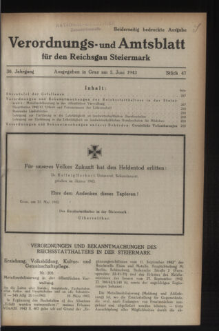 Verordnungsblatt der steiermärkischen Landesregierung 19430605 Seite: 1