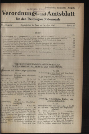 Verordnungsblatt der steiermärkischen Landesregierung 19430616 Seite: 1