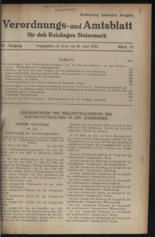 Verordnungsblatt der steiermärkischen Landesregierung 19430626 Seite: 1