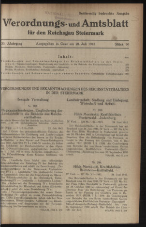 Verordnungsblatt der steiermärkischen Landesregierung 19430728 Seite: 1