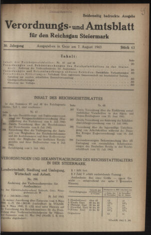 Verordnungsblatt der steiermärkischen Landesregierung 19430807 Seite: 1