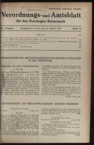 Verordnungsblatt der steiermärkischen Landesregierung 19430818 Seite: 1