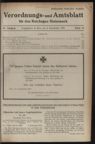 Verordnungsblatt der steiermärkischen Landesregierung 19430908 Seite: 1