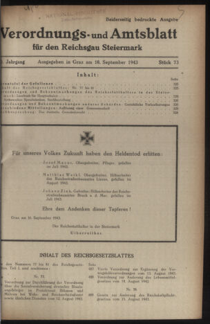 Verordnungsblatt der steiermärkischen Landesregierung 19430918 Seite: 1