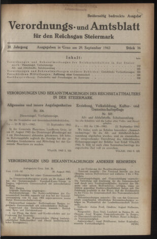 Verordnungsblatt der steiermärkischen Landesregierung 19430929 Seite: 1