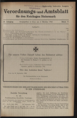 Verordnungsblatt der steiermärkischen Landesregierung 19431002 Seite: 1