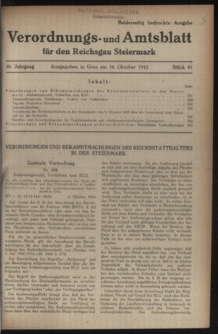 Verordnungsblatt der steiermärkischen Landesregierung 19431016 Seite: 1