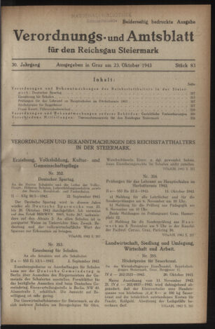 Verordnungsblatt der steiermärkischen Landesregierung 19431023 Seite: 1