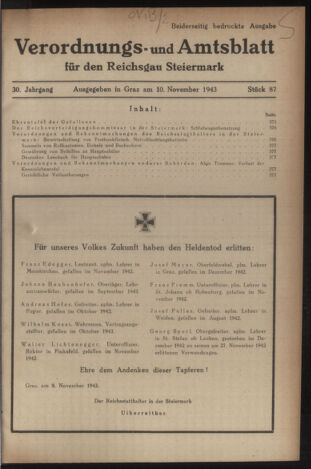 Verordnungsblatt der steiermärkischen Landesregierung 19431110 Seite: 1