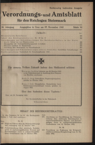 Verordnungsblatt der steiermärkischen Landesregierung 19431127 Seite: 1