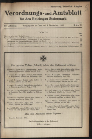 Verordnungsblatt der steiermärkischen Landesregierung 19431208 Seite: 1