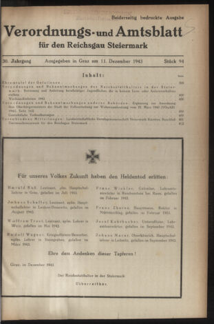 Verordnungsblatt der steiermärkischen Landesregierung 19431211 Seite: 1