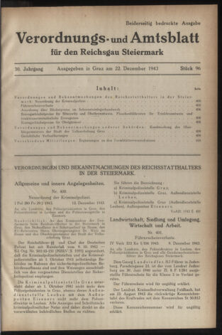 Verordnungsblatt der steiermärkischen Landesregierung 19431222 Seite: 1