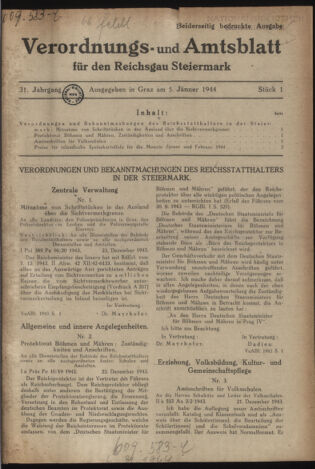 Verordnungsblatt der steiermärkischen Landesregierung 19440105 Seite: 1