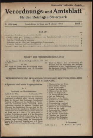 Verordnungsblatt der steiermärkischen Landesregierung 19440108 Seite: 1