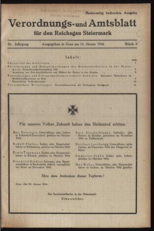 Verordnungsblatt der steiermärkischen Landesregierung 19440112 Seite: 1