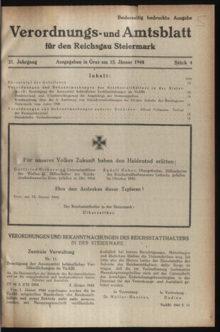 Verordnungsblatt der steiermärkischen Landesregierung 19440115 Seite: 1