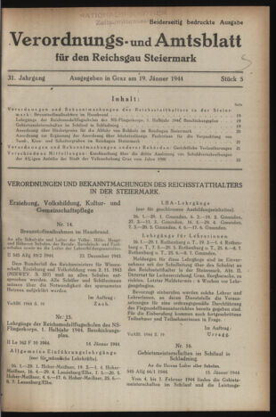 Verordnungsblatt der steiermärkischen Landesregierung 19440119 Seite: 1