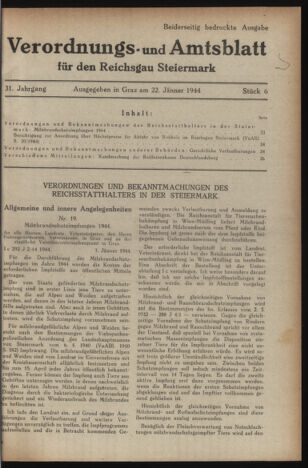 Verordnungsblatt der steiermärkischen Landesregierung 19440122 Seite: 1