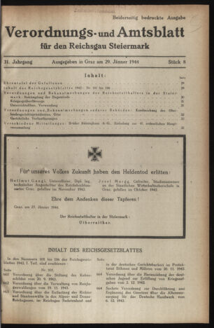 Verordnungsblatt der steiermärkischen Landesregierung 19440129 Seite: 1