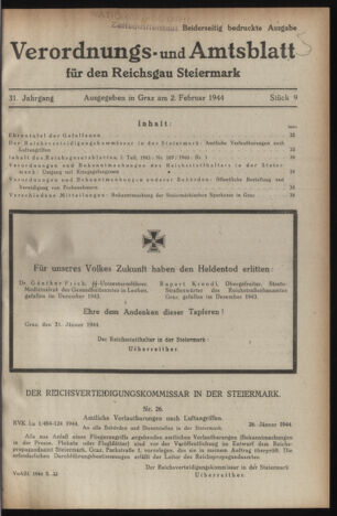 Verordnungsblatt der steiermärkischen Landesregierung 19440202 Seite: 1