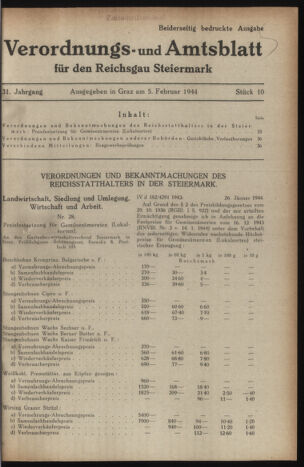 Verordnungsblatt der steiermärkischen Landesregierung 19440205 Seite: 1