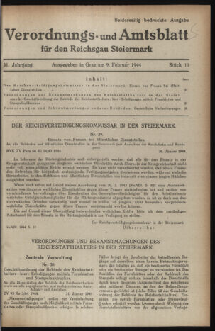 Verordnungsblatt der steiermärkischen Landesregierung 19440209 Seite: 1