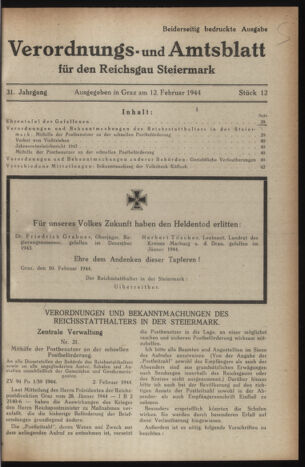 Verordnungsblatt der steiermärkischen Landesregierung 19440212 Seite: 1