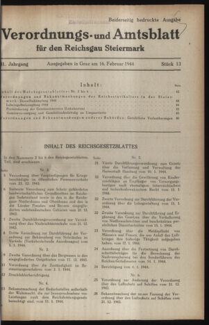 Verordnungsblatt der steiermärkischen Landesregierung 19440216 Seite: 1