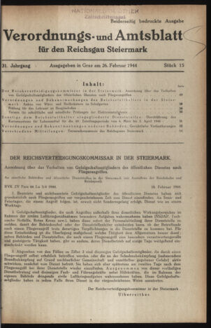 Verordnungsblatt der steiermärkischen Landesregierung 19440226 Seite: 1