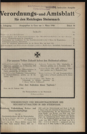 Verordnungsblatt der steiermärkischen Landesregierung 19440301 Seite: 1