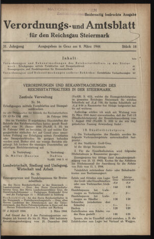 Verordnungsblatt der steiermärkischen Landesregierung 19440308 Seite: 1