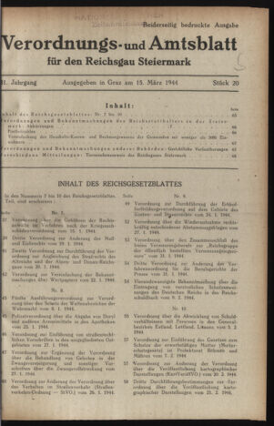 Verordnungsblatt der steiermärkischen Landesregierung 19440315 Seite: 1