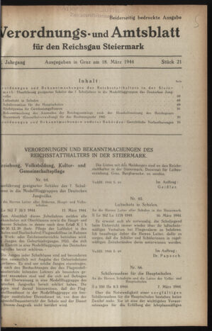 Verordnungsblatt der steiermärkischen Landesregierung 19440318 Seite: 1