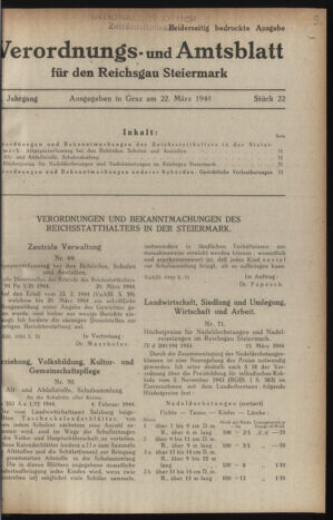 Verordnungsblatt der steiermärkischen Landesregierung 19440322 Seite: 1