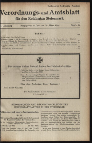 Verordnungsblatt der steiermärkischen Landesregierung 19440329 Seite: 1