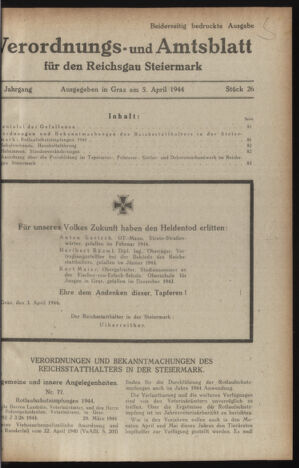 Verordnungsblatt der steiermärkischen Landesregierung 19440405 Seite: 1