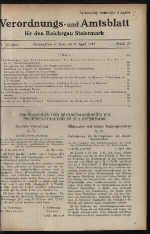 Verordnungsblatt der steiermärkischen Landesregierung 19440408 Seite: 1